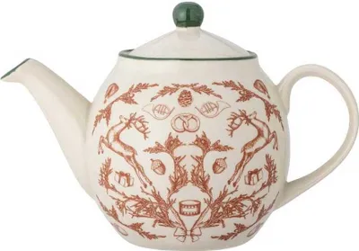 Produktbild von Bloomingville Teekanne BETH Weiß Motiv Rot Braun Motiv 900 ml Kanne mit Deckel