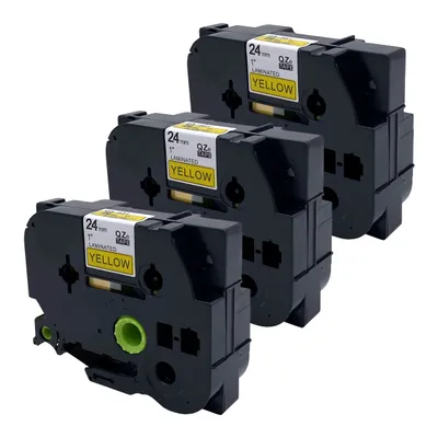 Produktbild von DULA Etikettenband - Kompatibel mit Brother P-Touch Tze-651 - 3 Stück - Schwarz auf gelb - 24mm x 8m