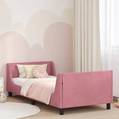 Produktbild von Kinderbettgestell mit Kopfteil in Rosa, 90 x 200 cm, Samt, Möbel, Bettzubehör, Bettgestelle, 30.85 kg