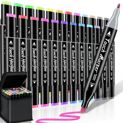 Immagine prodotto di Set di pennarelli alcolici da 24 colori, a punta doppia (una fine e una a pennello), indelebili, per adulti