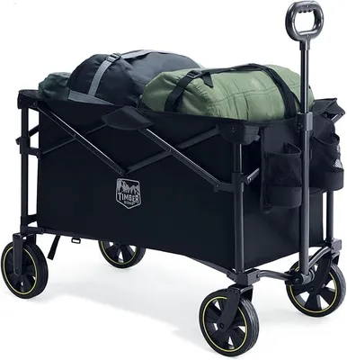 Produktbild von Bollerwagen Faltbar 200L mit Getränkehalter Verstellbarem Griff, Handwagen Klappbar Transportwagen Strandwagen für Alle Gelände, Outdoor Camping Einkaufen Garten, 150KG Belastbar
