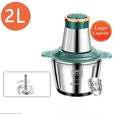 Obrázek produktu pro Elektrický mlýnek na maso - kuchyňský robot o objemu 2 litry - multifunkční drtič - nerezový zásobník - 2 rychlosti - 220–240V