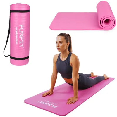 Zdjęcie produktu dla Mata do ćwiczeń jogi fitness różowa 183x61 cm karimata pilates joga FUNFIT
