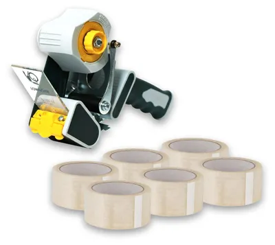 Produktbild von ARLI 6x Klebeband Packband PP 48 mm x 66 m mit Handabroller K206B Twincore Abroller mit Bremse