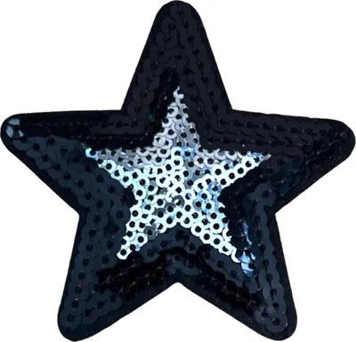 Produktbild von Stern-Pailletten-Emblem-Aufnäher zum Aufbügeln in Schwarz und Silber