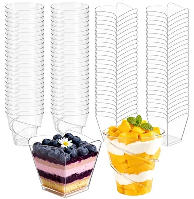100 Dessertgläser Kunststoff 160 ml, quadratisch & rund