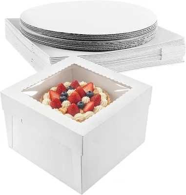 Imagen del producto de Cajas para pasteles, altas, de 30,5 x 30,5 x 20 cm, paquete de 10 unidades, con ventana transparente, ideales para la cocina