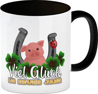 Produktbild von Viel Glück im neuen Jahr Kaffeebecher mit Glücksbringern