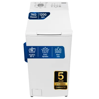 Productafbeelding van Heinner HWM-TL7012C++ Bovenlader Wasmachine 7 kg, 1200 tpm, Trommelreiniging, Wit