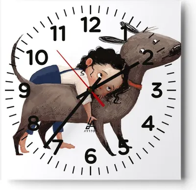 Produktbild von Wanduhr - Quadrat - Glasuhr - Kind Hund Bild - 30x30cm - Schleichendes Uhrwerk - Lautlos - zum Aufhängen bereit - Dekoration Modern - Wanddekoration aus Glas - C4AC30x30-4783