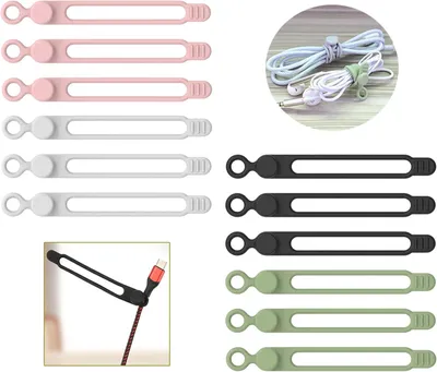 Produktbild von Silikon-Kabelbinder, wiederverwendbarer Kabelorganisator, Kabelbänder, Kordelbinder, vielseitiger elastischer Kabelorganisator zum Bündeln und Befestigen von Kabeln und Drähten (schwarz, weiß, rosa, grün) [12Park]