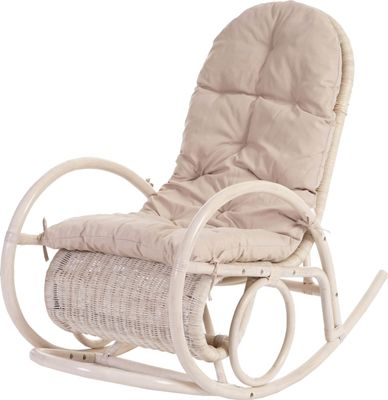 Schaukelstuhl Queluz, Schwingsessel Rattansessel, weiß  Auflage creme