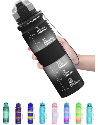 Immagine prodotto di Borraccia per bambini, 500 ml/1 litro, a prova di perdite, senza BPA, in Tritan, con design motivazionale e indicatore del tempo, bianco e nero