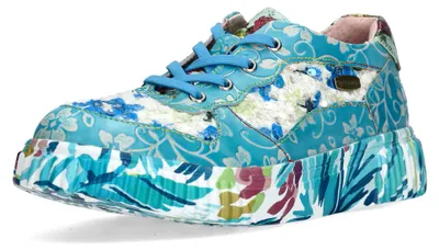 Produktbild von Laura Vita Damen Sneaker Pailletten Floral Leder Ornament Spitze SOLENO 03, Größe:40 EU, Farbe:Türkis