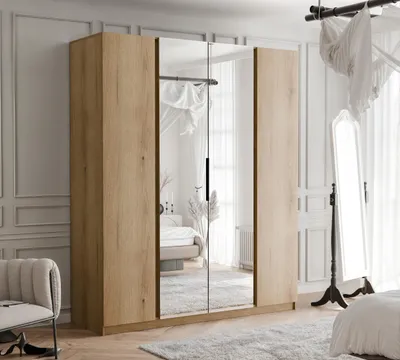 Produktbild von IDOHOME-Viertüriger Drehtürenschrank VERONA mit großem  Spiegel und Schubladen Moderner stilvoller Loft-Kleiderschrank schwarze