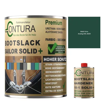 Produktbild von Contura 1.10 Liter 2K Bootslack SEIDENMATT RAL Farbe Yachtlack Holzlack GFK Metall Boot Schiffslack - Wald Grün RAL 6028 - (1 Liter + 100ml. HÄRTER)