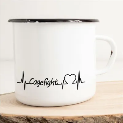 Produktbild von Huuraa Emaille Tasse Cagefight Geschenk Kaffeebecher Vintage 300ml Cagefight Präsent