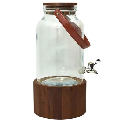 Produktbild von Getränkespender aus Glas mit Holzsockel - 6 l