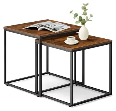 Produktbild von Set aus 2 Couchtischen Beistelltisch Wohnzimmertisch Schwarz oder Gold Metall Quadratisch