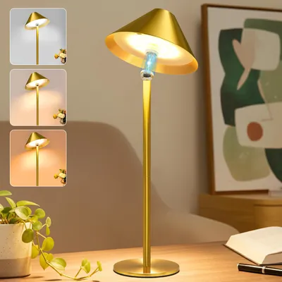 Produktbild von LED Tischlampe Kabellose Akku 360° Magnet Schwenk Dimmbare 3 Farbtemperaturen Tischleuchte Aufladbare Nachttischlampe, Gold