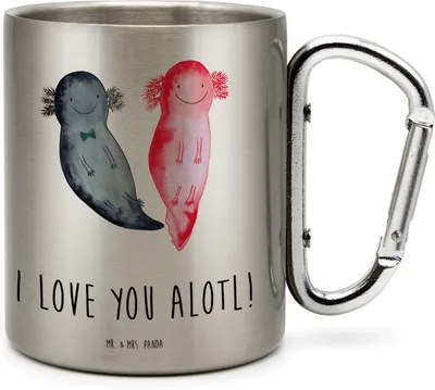 Produktbild von Mr. & Mrs. Panda thermotasse Axolotl Liebe - Transparent - Geschenk, für Freundin, Trinkbecher Edelstahl, Metallbecher, Edelstahl-Isolierbecher, Freund, Mitbringsel