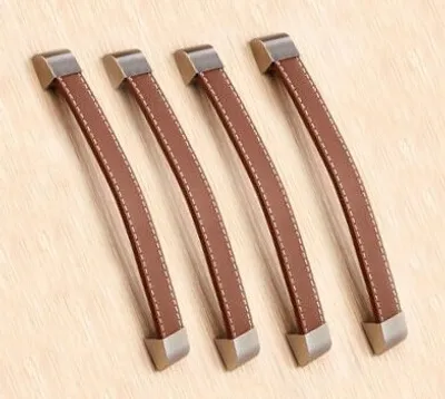 Zdjęcie produktu dla Zestaw 4 skórzanych uchwytów (192 mm, brązowy, metalowa końcówka)