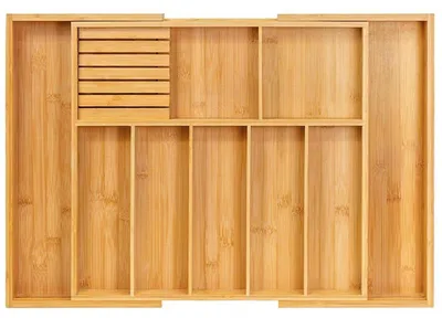 Obrázek produktu pro Organizér do zásuvky na příbory s držákem na nože, rozměry 45-79 cm, bambus