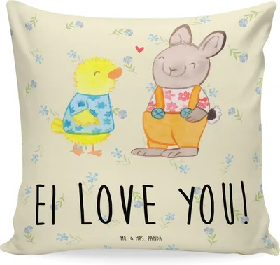 Produktbild von Mr. & Mrs. Panda kissen bedruckt Ostern Freundschaft - Blumig - Geschenk, Liebe, Hase, Osterhase, mikrofaser, Ostergrüße, kuschelkissen 40x40, Frühling, Sofakissen, Deko