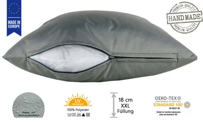 Produktbild von JACK 50x50cm Outdoor Lounge Kissen Dekokissen inkl. XXL-Füllung Wasserabweisend Sitzkissen Garten Stuhl Lotus Effekt, Farbe:Grau