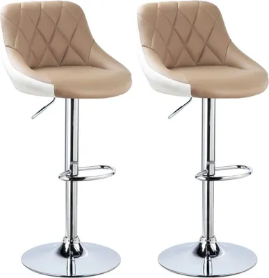 Immagine prodotto di Sgabello da bar Bolt Edge beige – Sgabello da bar in ecopelle con schienale – Regolabile in altezza – Girevole – Struttura in metallo – Set da 2