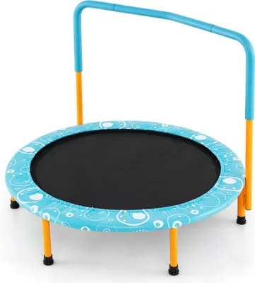 Produktbild von GOPLUS φ92cm Kinder Mini-Trampolin mit Haltegriff, klappbares Gartentrampolin bis 150kg belastbar, Kindertrampolin, Hellblau