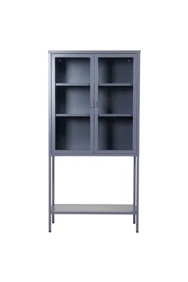 Image de Misha Armoire vitrine 2 portes, 4 tablettes de rangement, gris.