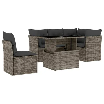 Produktbild von vidaXL 6-tlg. Garten-Sofagarnitur mit Kissen Grau Poly Rattan