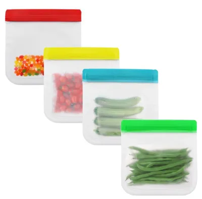 Produktbild von Wiederverwendbare Aufbewahrungsbeutel mit Reißverschluss - Auslaufsichere PEVA-Gefrierbeutel für Lebensmittel, Gemüse, Milch, Snacks und Fleisch - 4 Stück