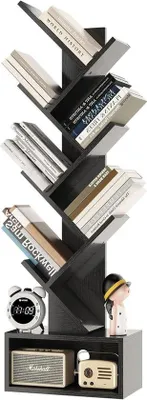 Produktbild von Famanu Bücherregal 6 Ebenen freistehend mit baumförmigen Regalen schwarz