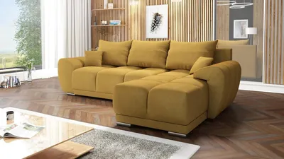 Produktbild von Easy Furniture Velvet Ecksofa in L-FORM Universelle Seitenauswahl 289 x 189 cm - Sofa mit Schlaffunktion - Schlafsofa mit Bettkasten - Farbe: Senf