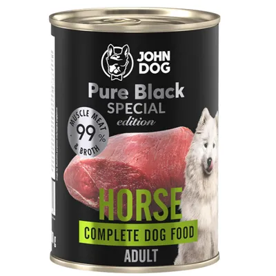 Produktbild von John Dog Hundefutter Pferdefleisch - Premium Getreidefreies Hundenassfutter mit 99% Fleisch - Monoprotein Nassfutter - Pure Black Special Edition 400g