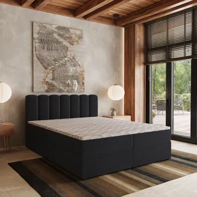 Produktbild von Masseno Boxspringbett SOLIA 140x200 cm Komplett-Set mit Bonell Matratze und Topper, Polsterbett mit Bettkästen -Schwarz, QUELLE 100
