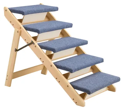 Produktbild von Hundetreppe 780x470x660 mm, 5-stufige Hautiertreppe, klappbare Holztreppe geeignet für kleine, mittlere, große