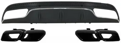 Produktbild von Diffusor für Mercedes W205 S205 14-20 C63 Look Auspuff Tipps Schwarz Sport Paket.