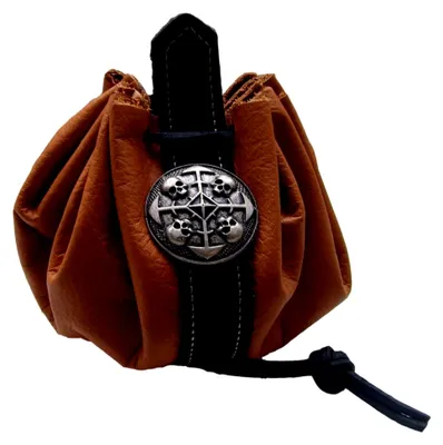 Produktbild von Lederbeutel Dukatenbeutel Geldkatze Farbe beige-schwarz Circles of Skull