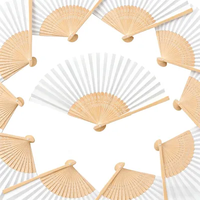 Obrázok produktu pre Omgoods – 50 elegantných bielych skladacích ventilátorov na svadby a dekorácie