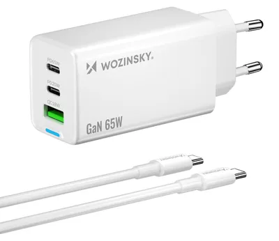 Immagine prodotto di Wozinsky Gan 65W Caricabatterie con porte Usb 2Xusb-C con cavo C-C 65W - Bianco