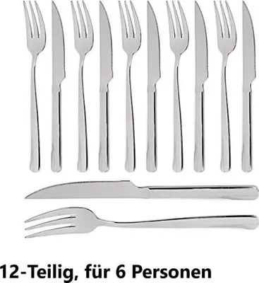 Produktbild von JUNG Besteck-Set Alpina Steakbesteck für 6 Personen, 12 Tlg, Steakmesser, Steakgabel, 6 Personen, Spülmaschinengeeignet, Steak Besteckset, Gabel
