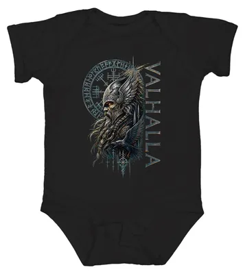 Immagine prodotto di Valhalla, Vichinghi, Odino, Guerriero, Corvo, Vegvisir, Mitologia Nordica, Thor, Body per neonato, nero, taglia 6/12