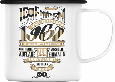 Produktbild von TRENDATION 60. Geburtstag Emaille Tasse Frau Mann Geschenk 60er Geschenkidee 60 Mutter Vater (Schwarz)