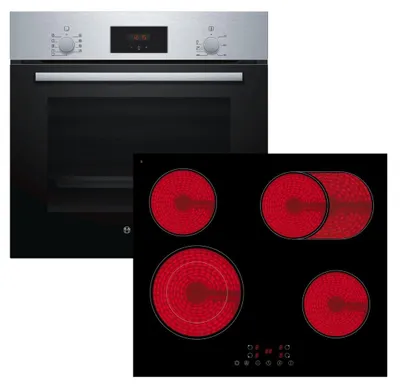 Produktbild von HERDSET Bosch Einbau-Backofen 3D-Heißluft + PKM Glaskeramikkochfeld rahmenlos autark 60cm