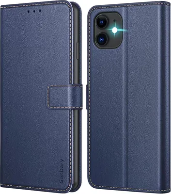 Produktbild von Ganbary iPhone 11 Hülle Premium Leder Klapphülle Blau Magnet Standfunktion
