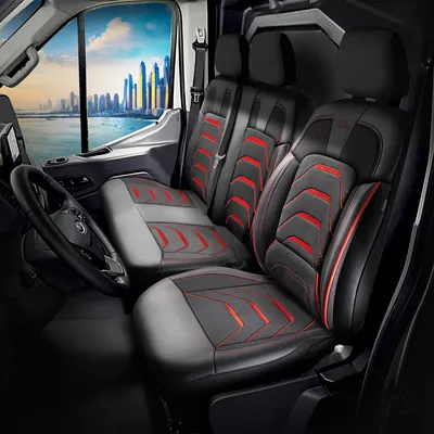 Produktbild von Sitzbezüge Ford Transit 2014–2024 – Bodrum schwarz/rot – perfekte Passform (Sitz/Bank)