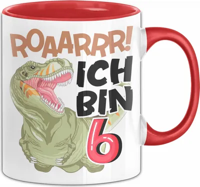 Produktbild von 6. Geburtstag Geschenk Tasse Becher Jungs Dino T-Rex Roaarrr Ich Bin 6 (Rot)